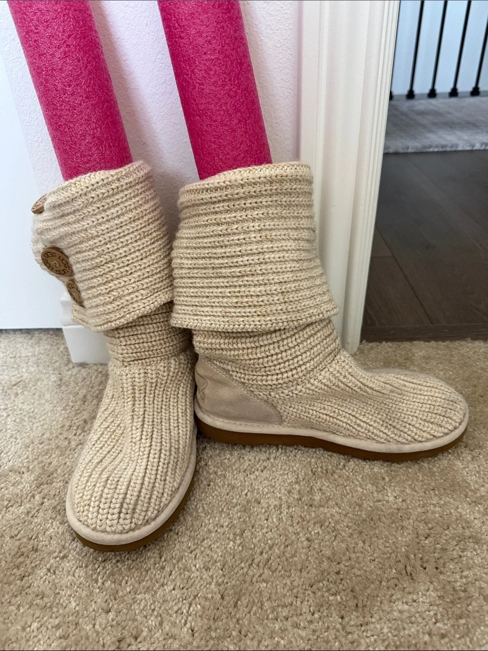 UGG Cream Knit Button Fold-Over Boots